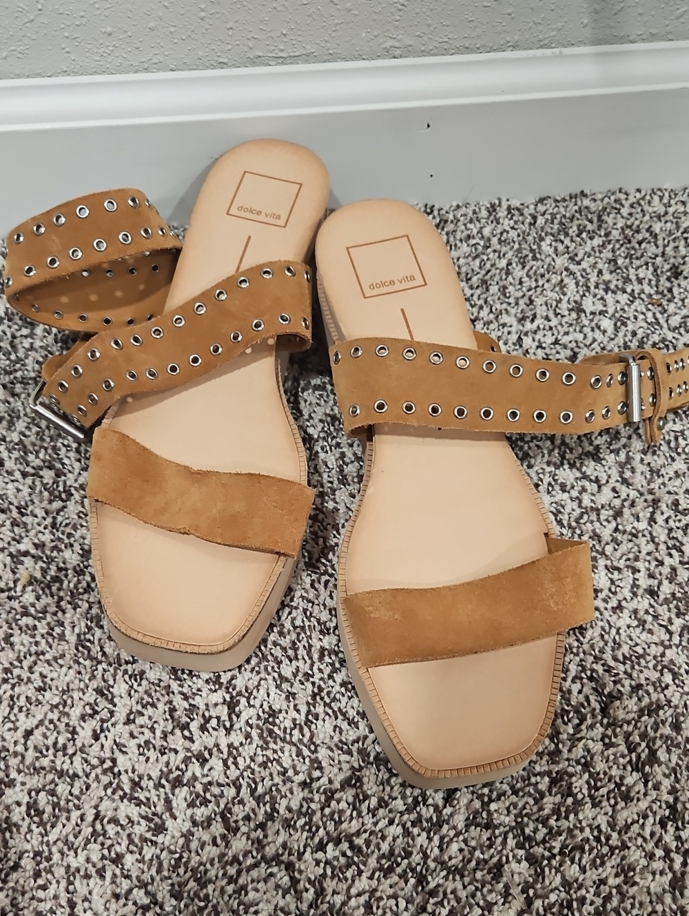 Dolce Vita Tan Suede Studded Double-Strap Sandals